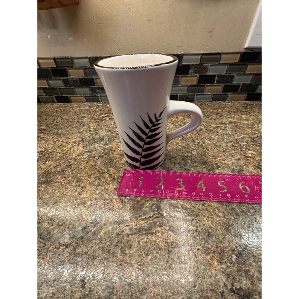 Evandale Tall White Ceramic Latte Mug Black Fern Leaf Botanical Design 6 Inch - Picture 9 of 9